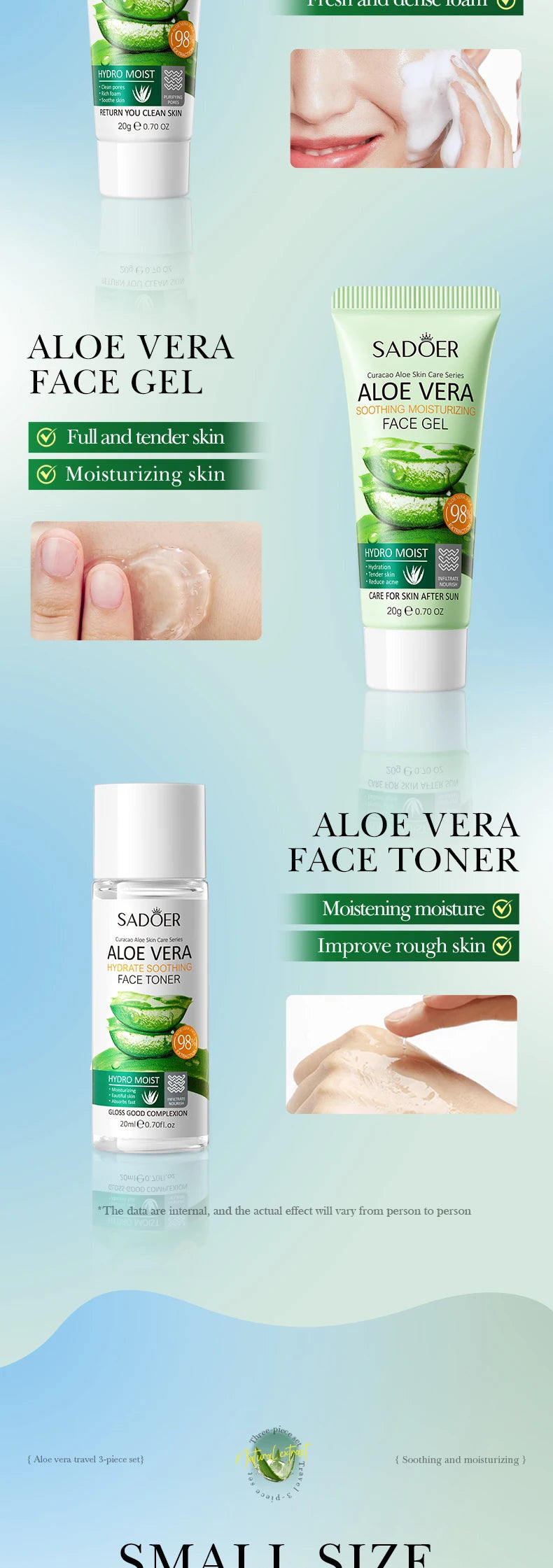 Kit Complet Soin du Visage à l'Aloe Vera - Nettoyant, Hydratant et Raffermissant
