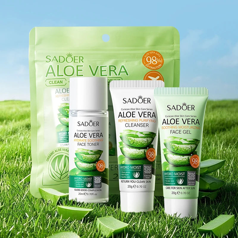 Kit Complet Soin du Visage à l'Aloe Vera - Nettoyant, Hydratant et Raffermissant