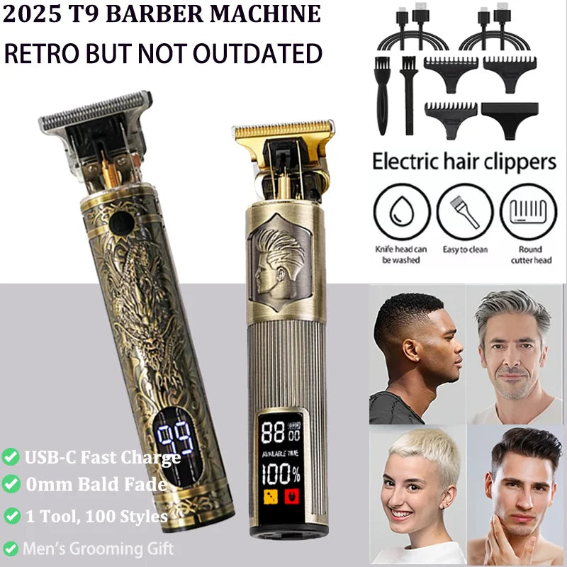 Tondeuse Électrique T9 Professionnelle USB - Coupe 0mm Portable pour Hommes
