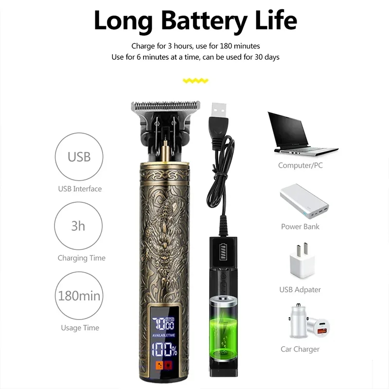 Tondeuse Électrique T9 Professionnelle USB - Coupe 0mm Portable pour Hommes