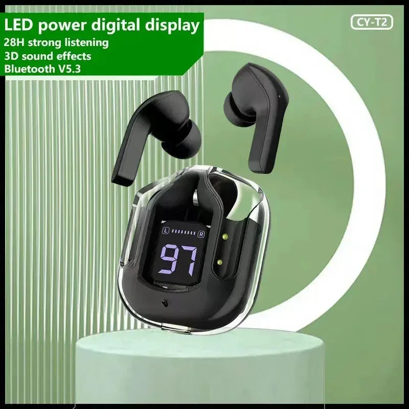 Écouteurs Bluetooth T2 Transparents – Son HiFi, Affichage LED, Compatible Xiaomi