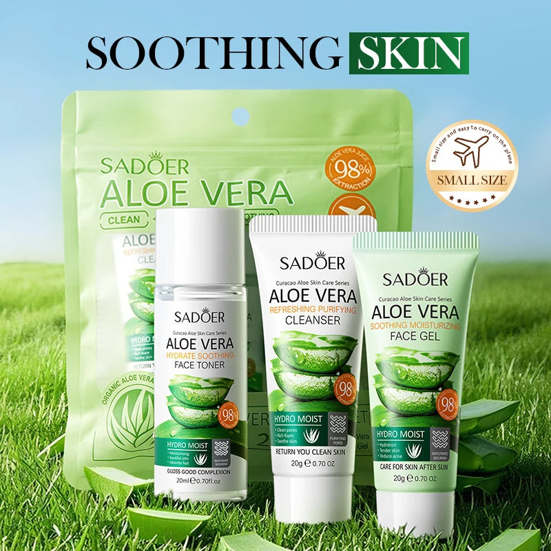 Kit Complet Soin du Visage à l'Aloe Vera - Nettoyant, Hydratant et Raffermissant