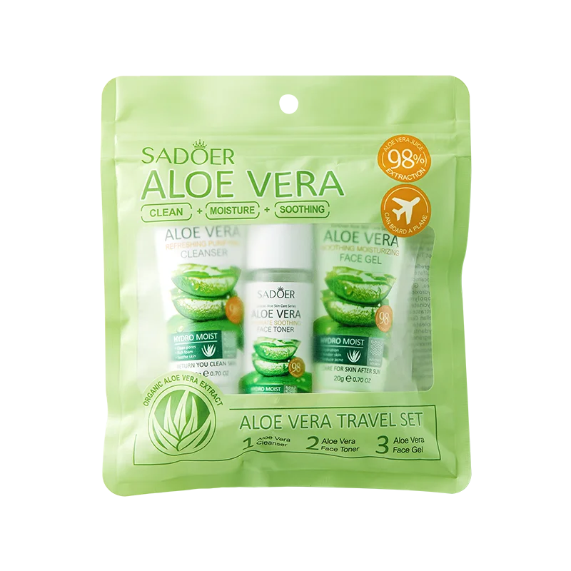 Kit Complet Soin du Visage à l'Aloe Vera - Nettoyant, Hydratant et Raffermissant