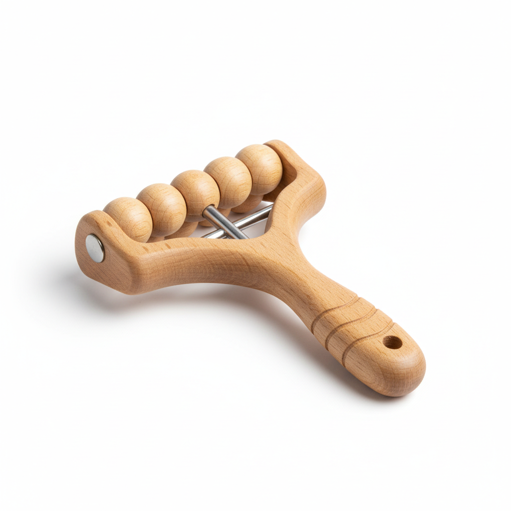 Rouleau de Massage Fascia en Bois - 9 Boules Rotatives pour Corps Entier